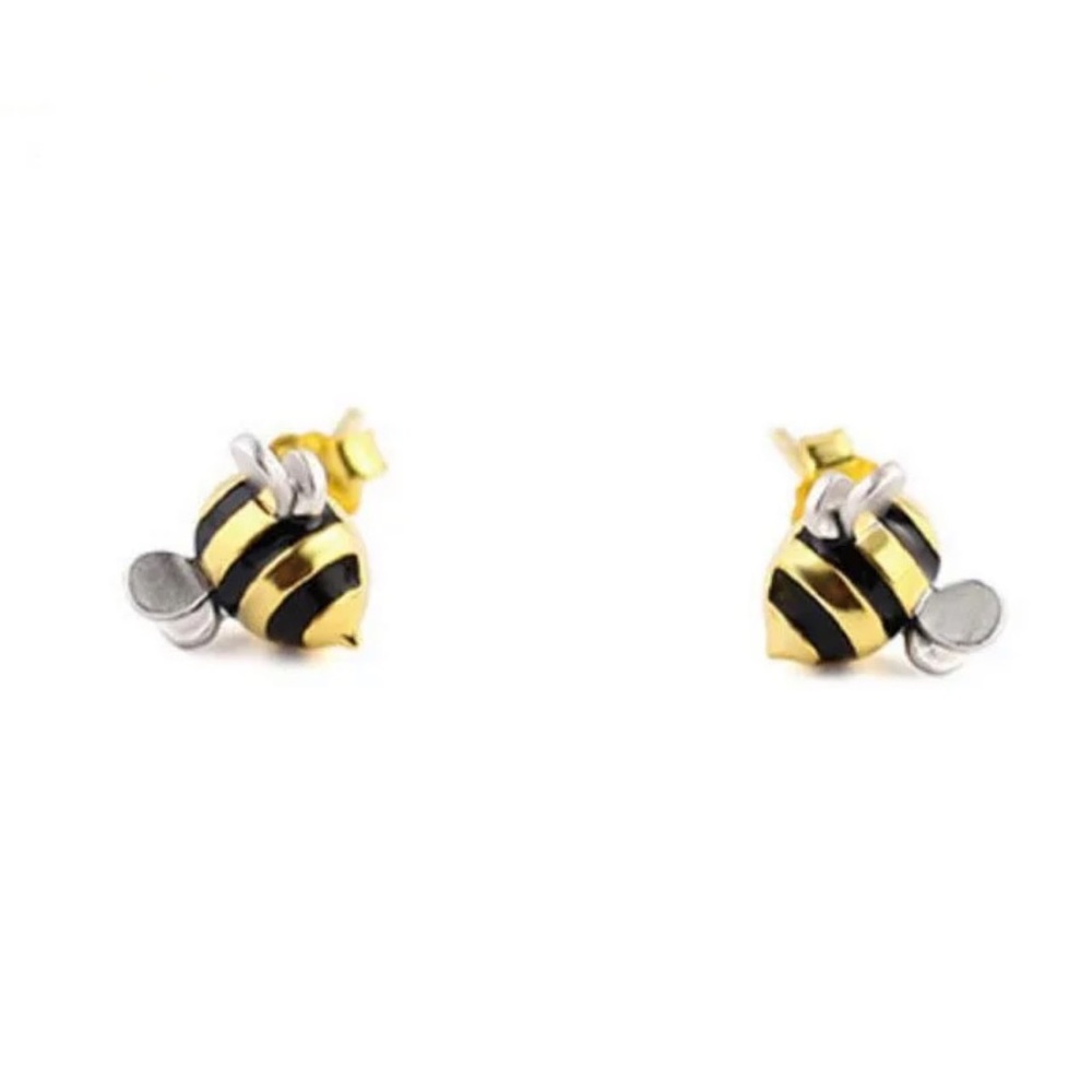 🐝 NEW Designer Inspired 925 Sterling Silver Gold Plated Bumble Bee Earrings